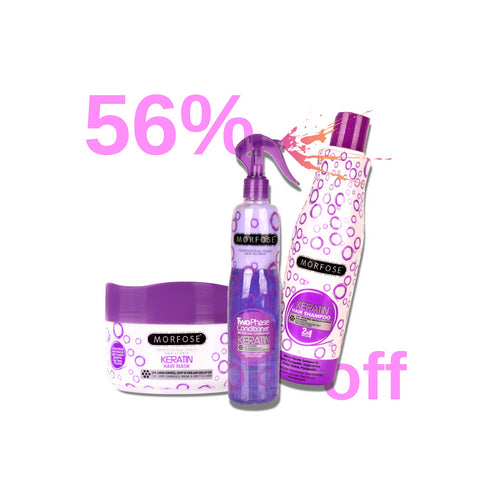 Morfose Keratin Hair Care Set - Leave-In Conditioner, Shampoo, and Hair Mask Trio