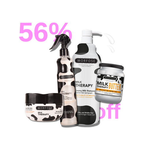 Morfose Professional Milk Therapy Hair Care Set - Leave-In Conditioner, Butter, Hair Mask, and Shampoo Quartet