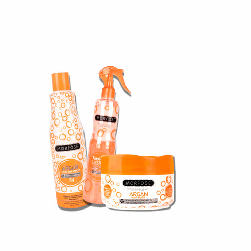 Morfose Argan Hair Care Set - Leave-In Conditioner, Shampoo, and Hair Mask Trio