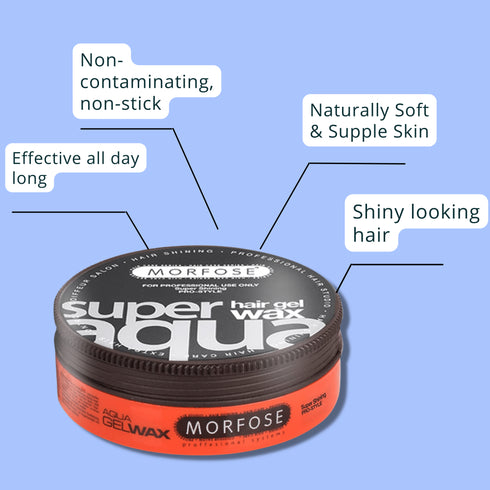 Morfose Super Aqua Hair Gel Wax with Extra Strong Hold, All Day Long, Hair Wax for Women and Men, Edge Wax, Gel Wax, Manage Flyaways, and Curls, Barra de Cera para el Cabello, 5.92 fl. oz.