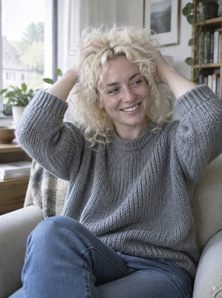Scrunching through blonde curls at home