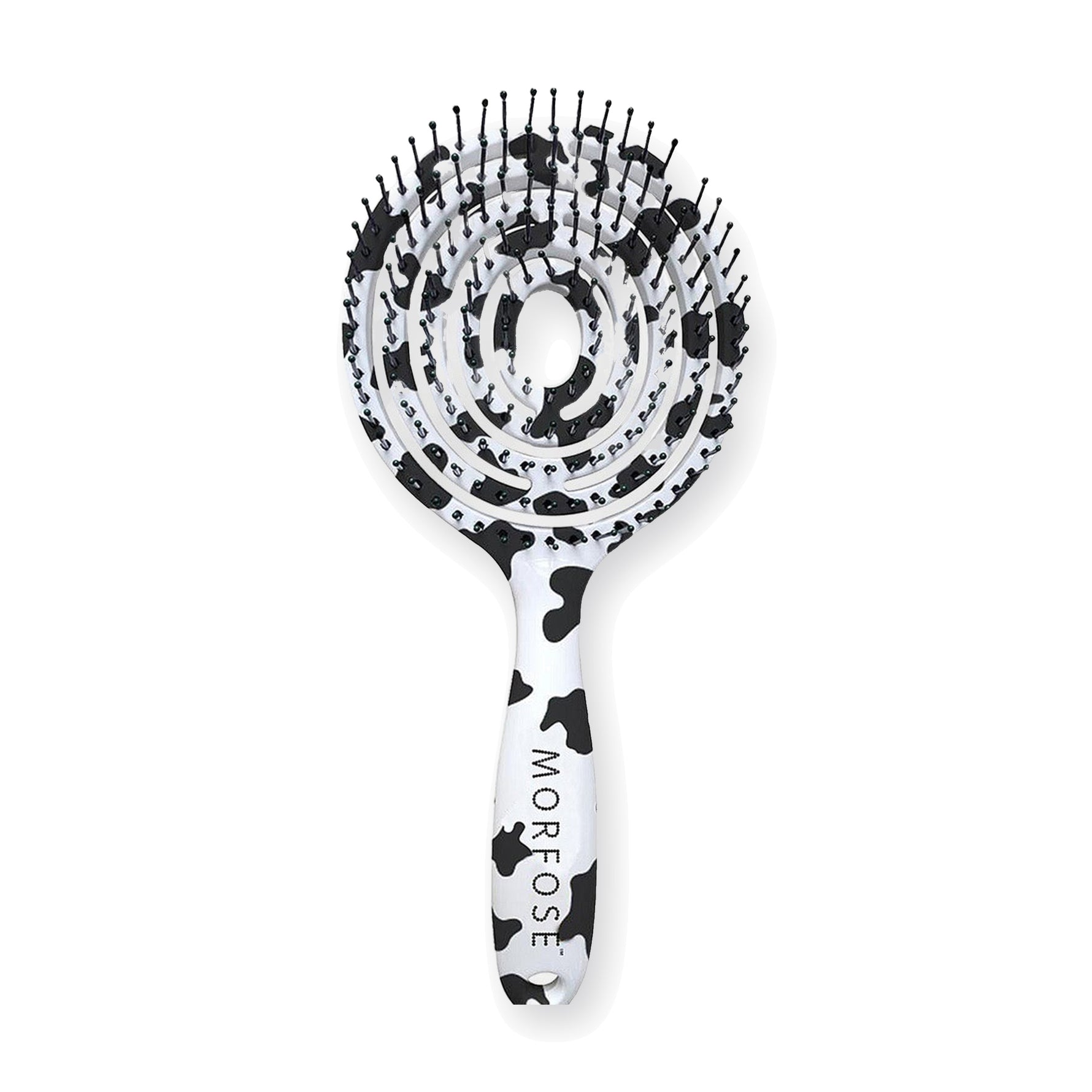 Morfose Milk Therapy detangling hair brush, cow print, product photo on a white background