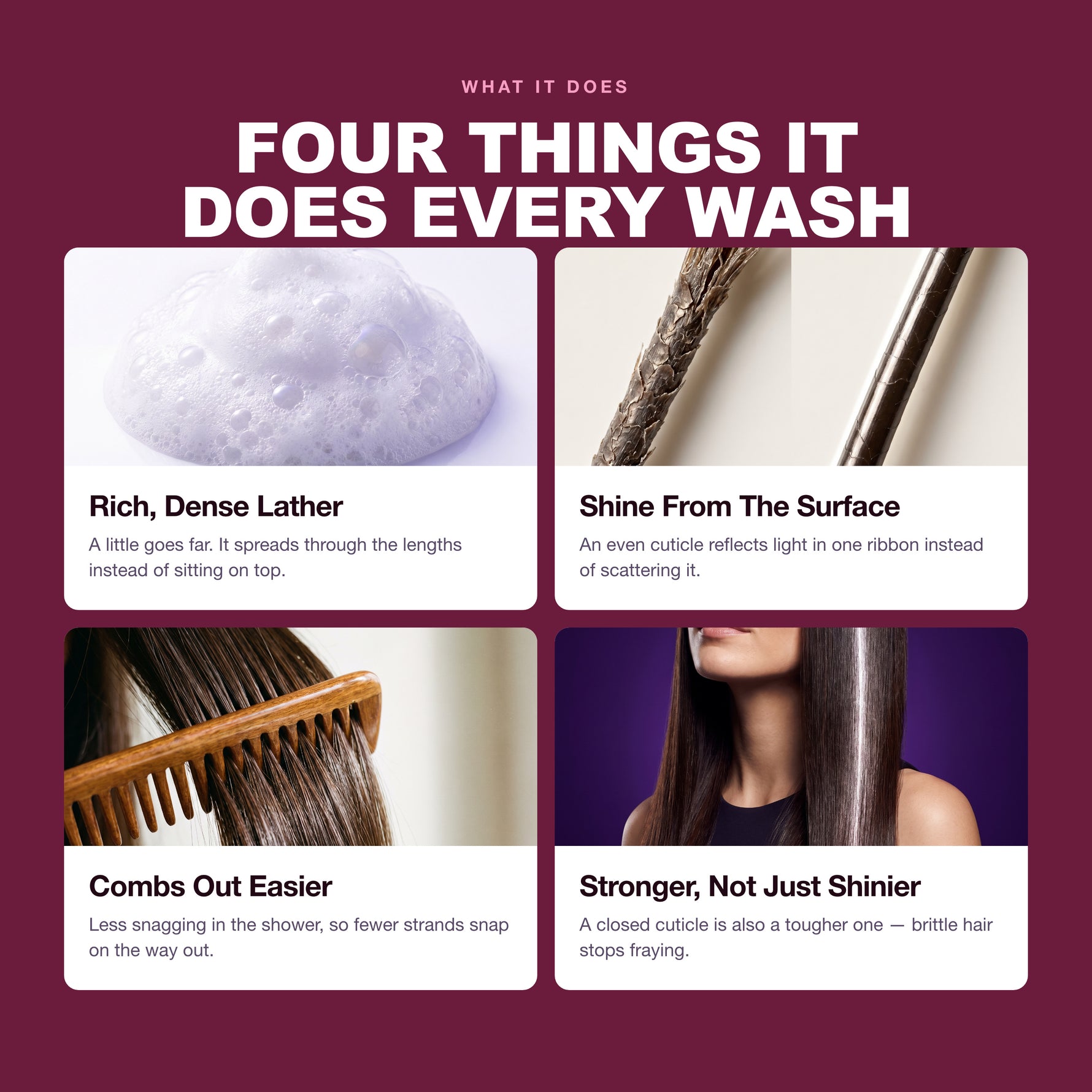 Four things the Morfose Glossy Touch Shampoo does every time