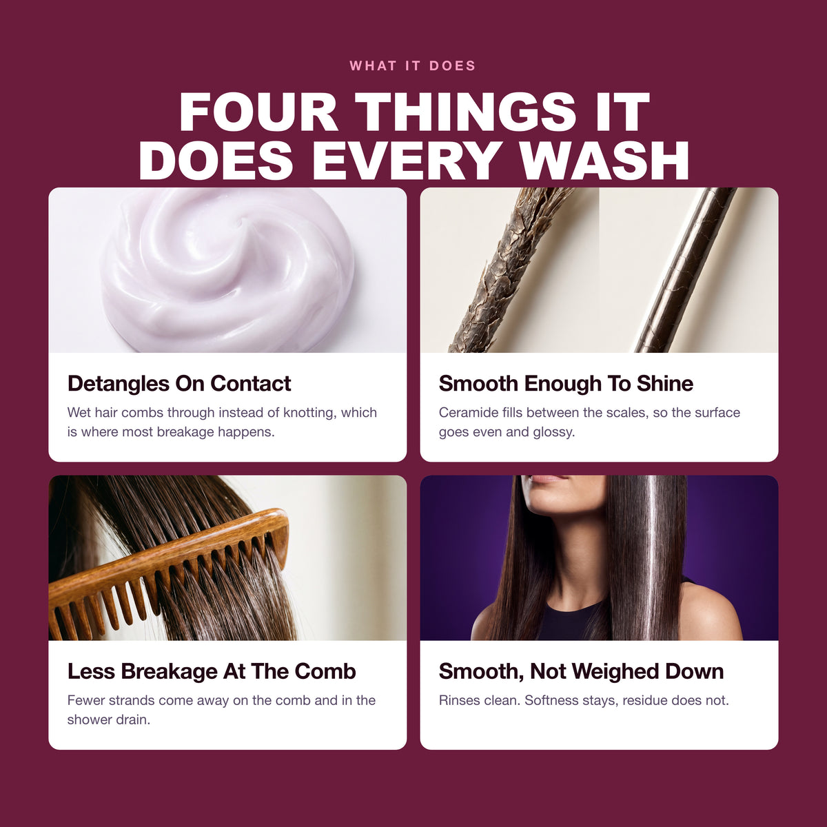 Four things the Morfose Glossy Touch Hair Conditioner does every time