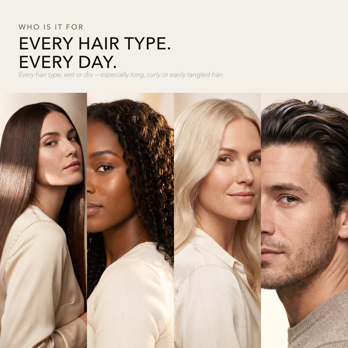 Morfose Milk Therapy detangling brush on straight, curly, bleached and men's hair