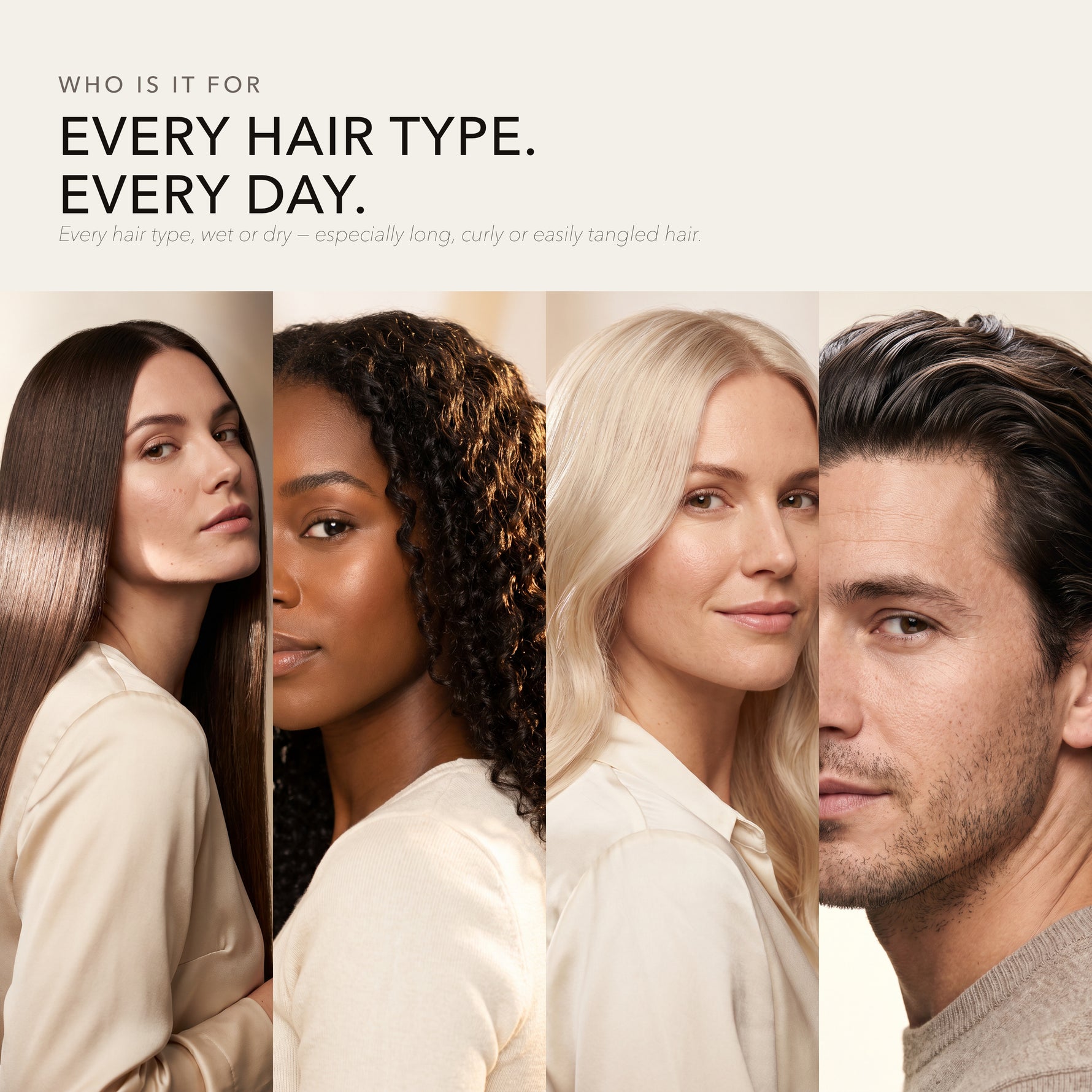 Morfose Milk Therapy detangling brush on straight, curly, bleached and men's hair