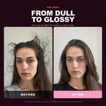 Morfose Glossy Touch Hair Mask before and after, one use, air-dried