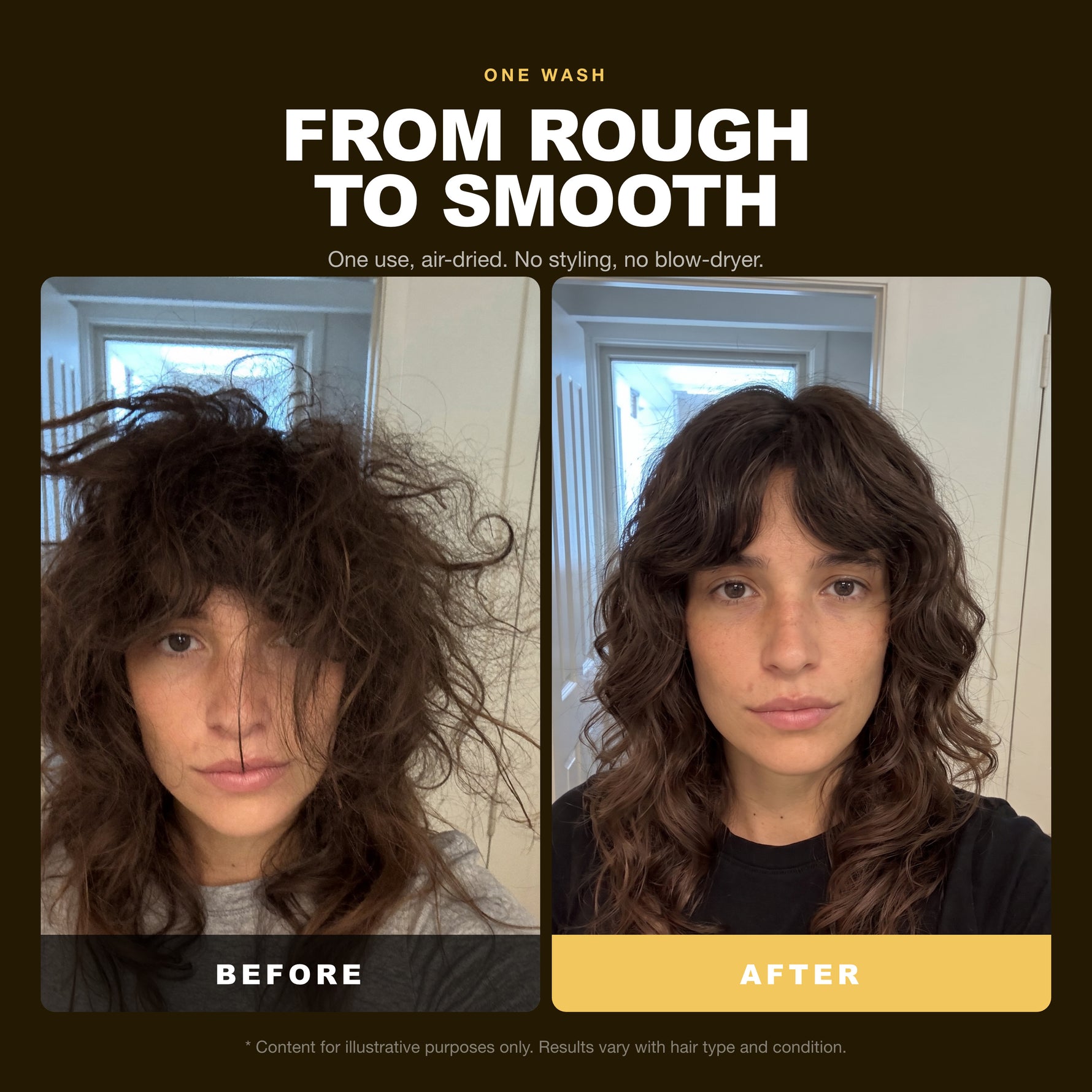 Morfose Bond Care Hair Conditioner before and after, one use, air-dried