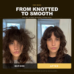 Morfose Bond Care Two-Phase Conditioner before and after, one use, air-dried