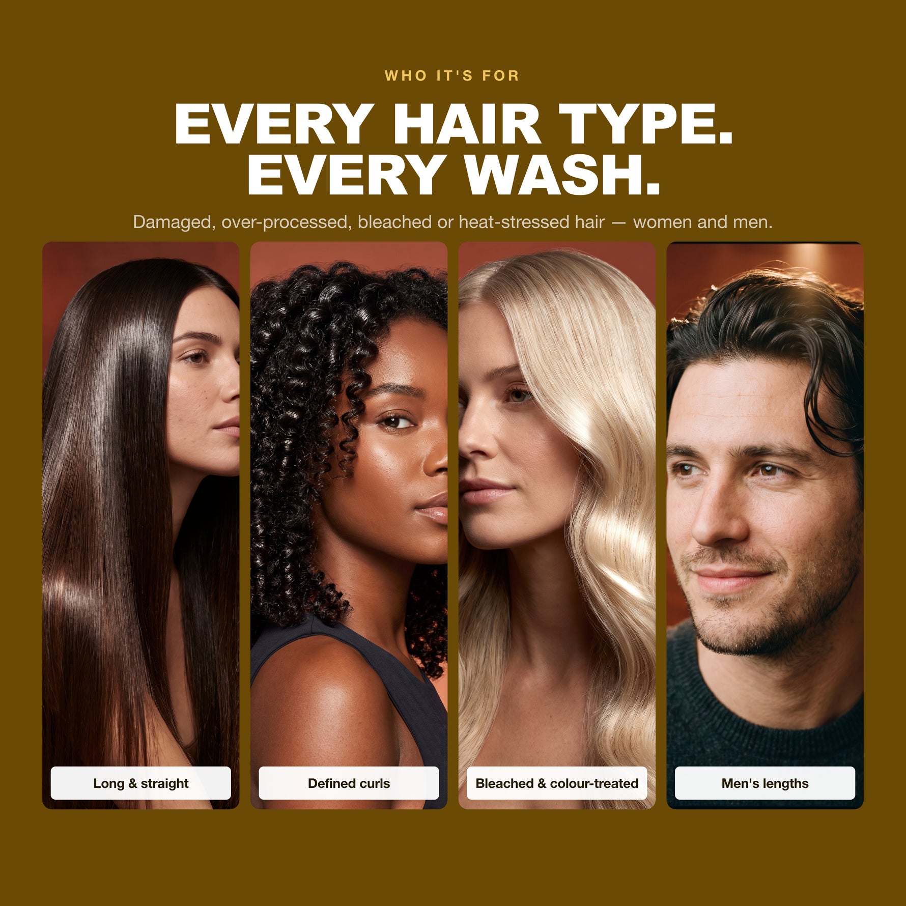 Morfose Bond Care Shampoo on straight, curly, bleached and men's hair