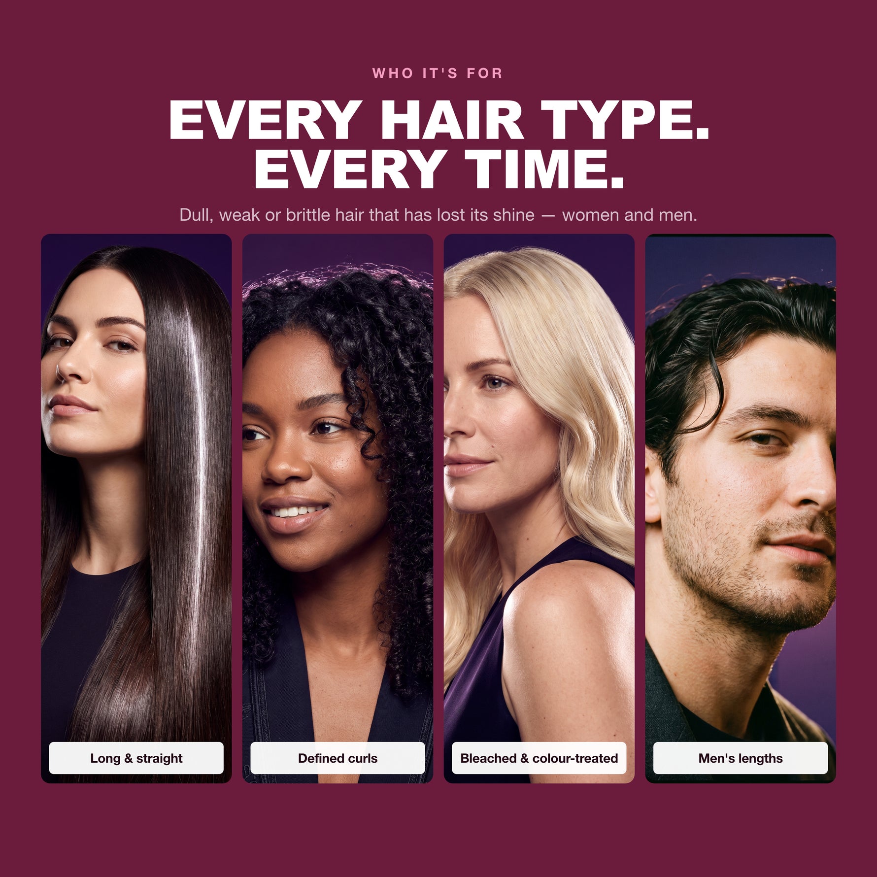 Morfose Glossy Touch Hair Mask on straight, curly, bleached and men's hair