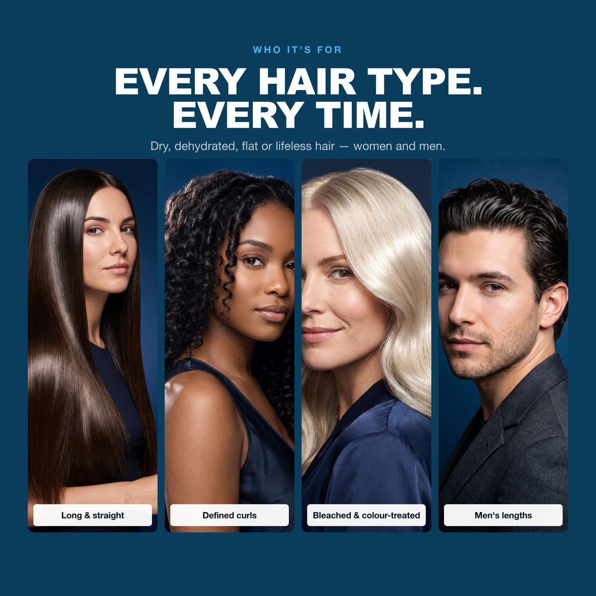 Morfose Moist Boost Hair Mask on straight, curly, bleached and men's hair