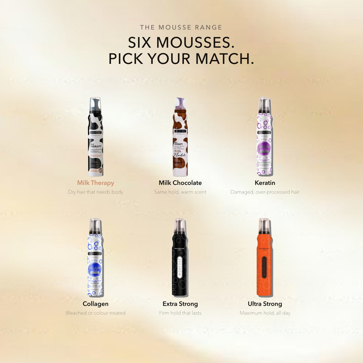 Morfose Milk Therapy range, pick your match by hair type and need