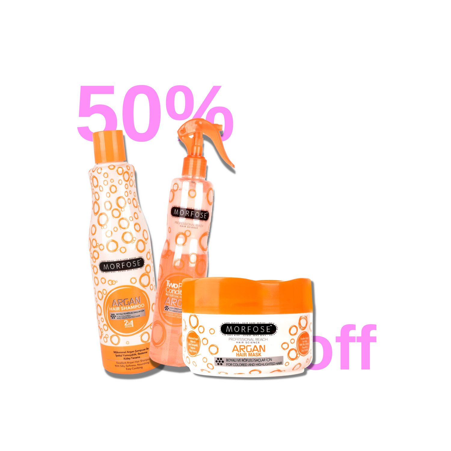 Morfose Argan Hair Care Set - Leave-In Conditioner, Shampoo, and Hair Mask Trio - themorfose