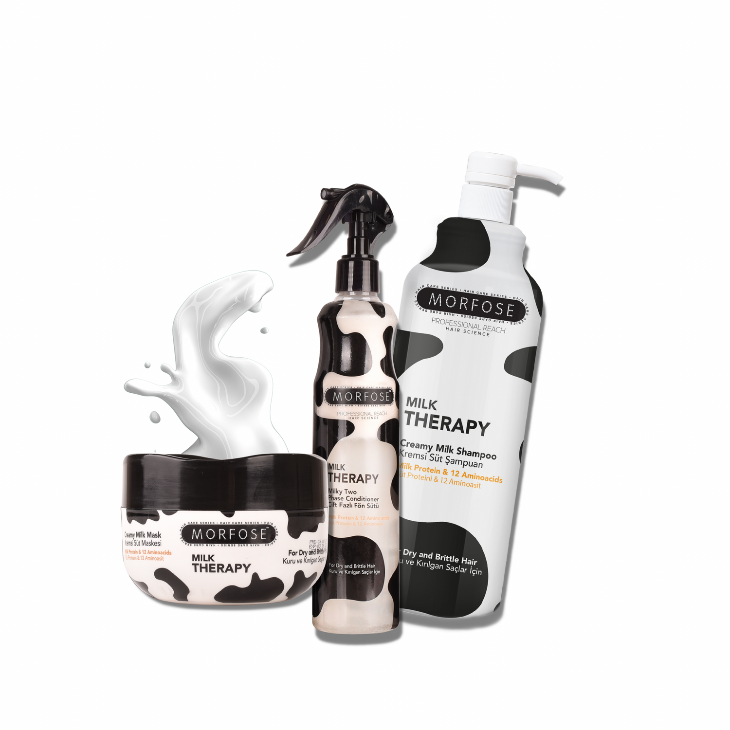 Morfose Professional Milk Therapy Creamy Hair Shampoo, Conditioner, and Mask for Dry, Damaged, or Brittle Strands, Repairs and Protects, Eliminates Dryness, Damage, and Split Ends - themorfose