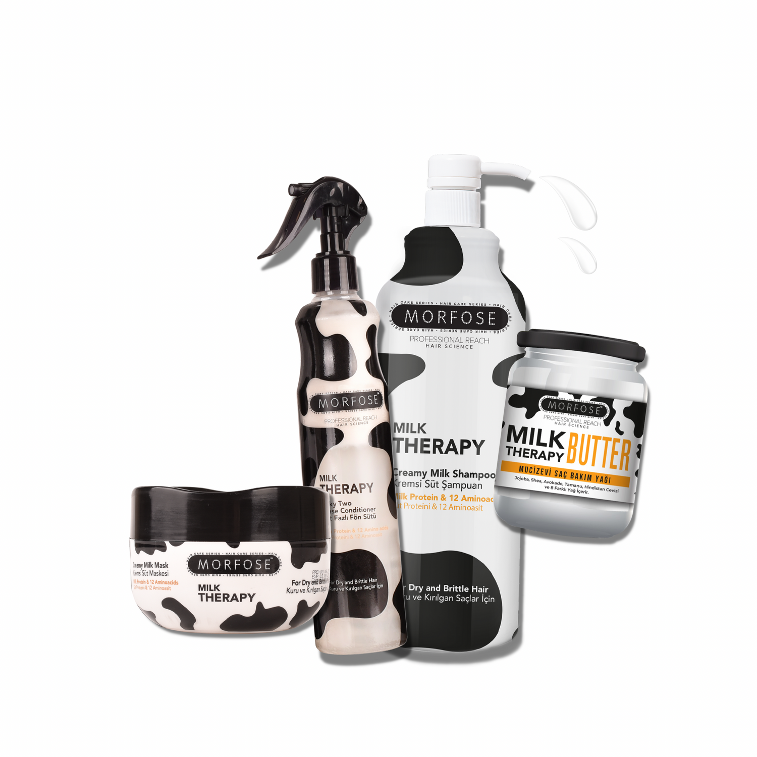 Morfose Professional Milk Therapy Hair Care Set - Leave-In Conditioner, Butter, Hair Mask, and Shampoo Quartet - themorfose