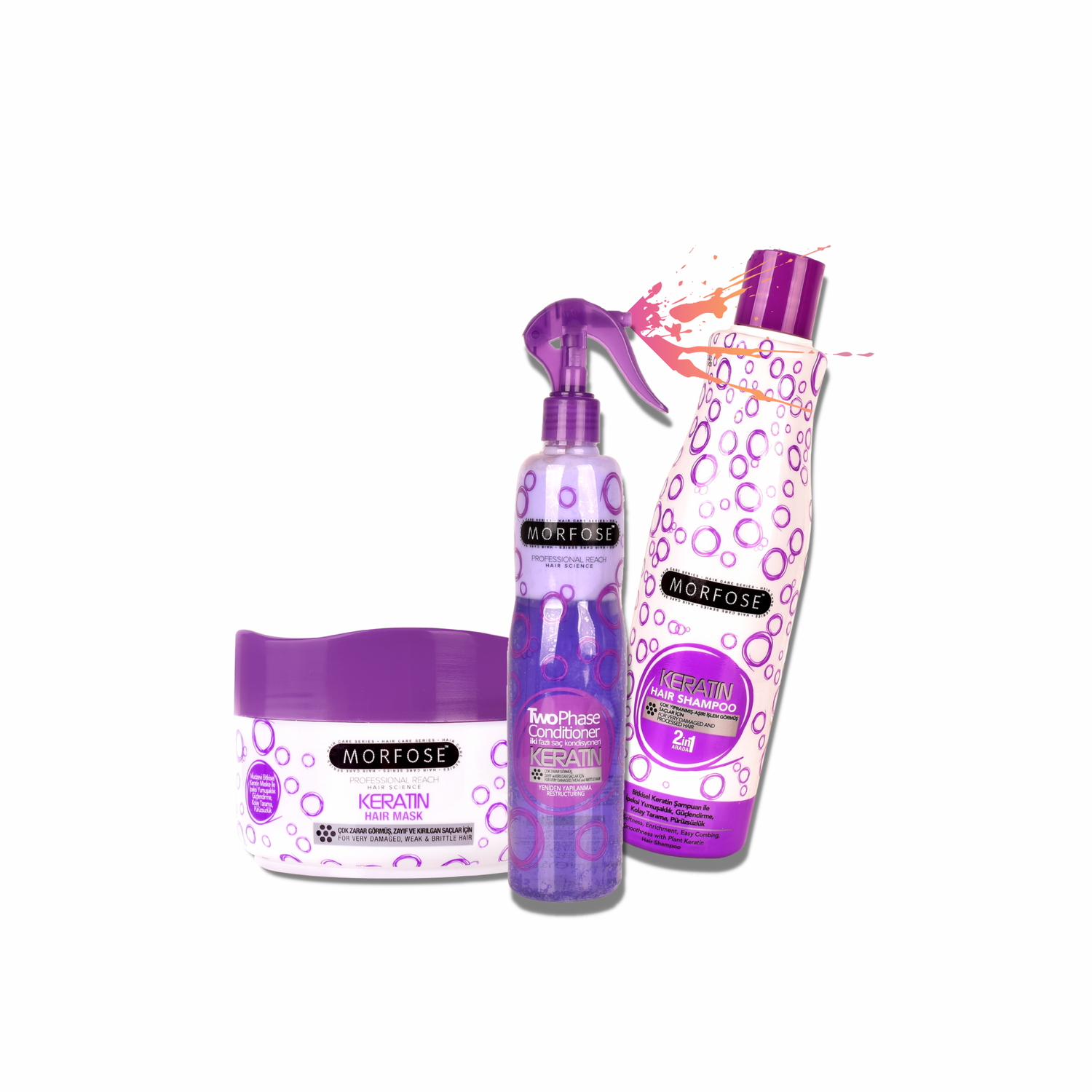 Morfose Keratin Hair Care Set - Leave-In Conditioner, Shampoo, and Hair Mask Trio - themorfose