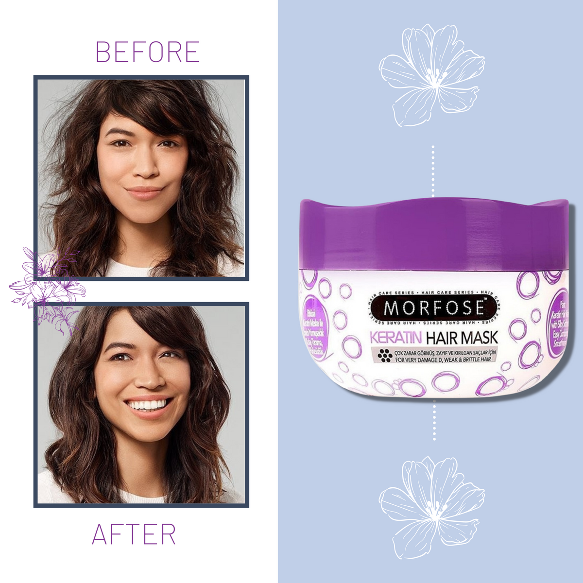 Morfose Keratin Hair Mask, Hair Mask for Dry Damaged Hair and Growth, Deep Conditioner for Dry Damaged Hair, Deep Conditioner, Hair Treatment for Dry Damaged Hair, Hair Moisturizer, 16.9fl oz - themorfose