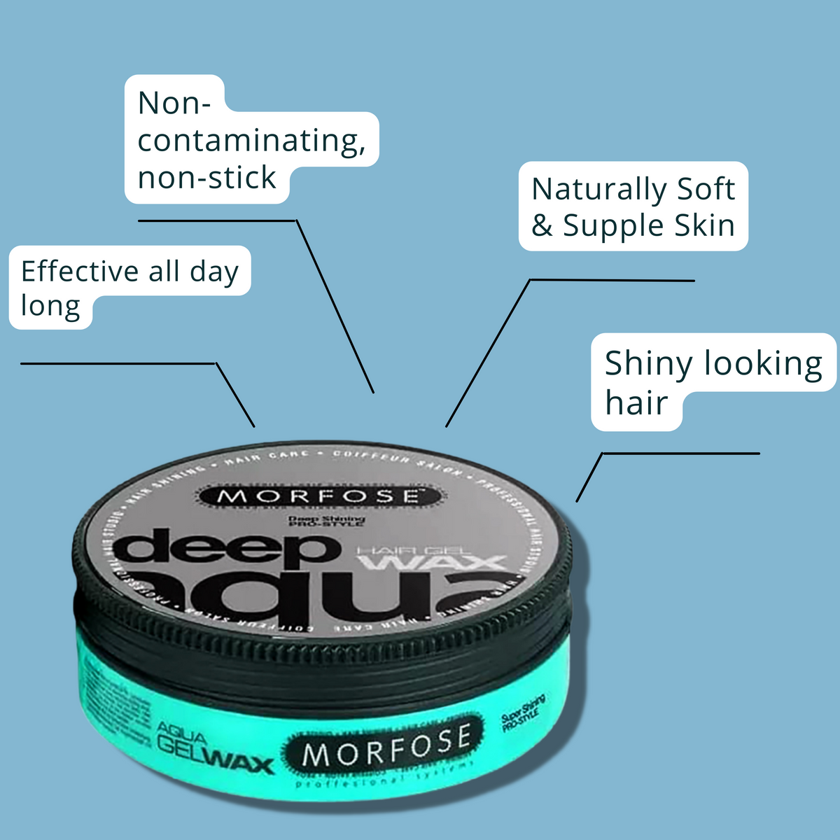 Morfose Deep Aqua Hair Wax with Shiny and Strong Hold, All Day Long, Hair Wax for Women and Men, Edge Wax, Gel Wax, Manage Flyaways, and Curls, Barra de Cera para el Cabello, 5.92 fl. oz. - themorfose