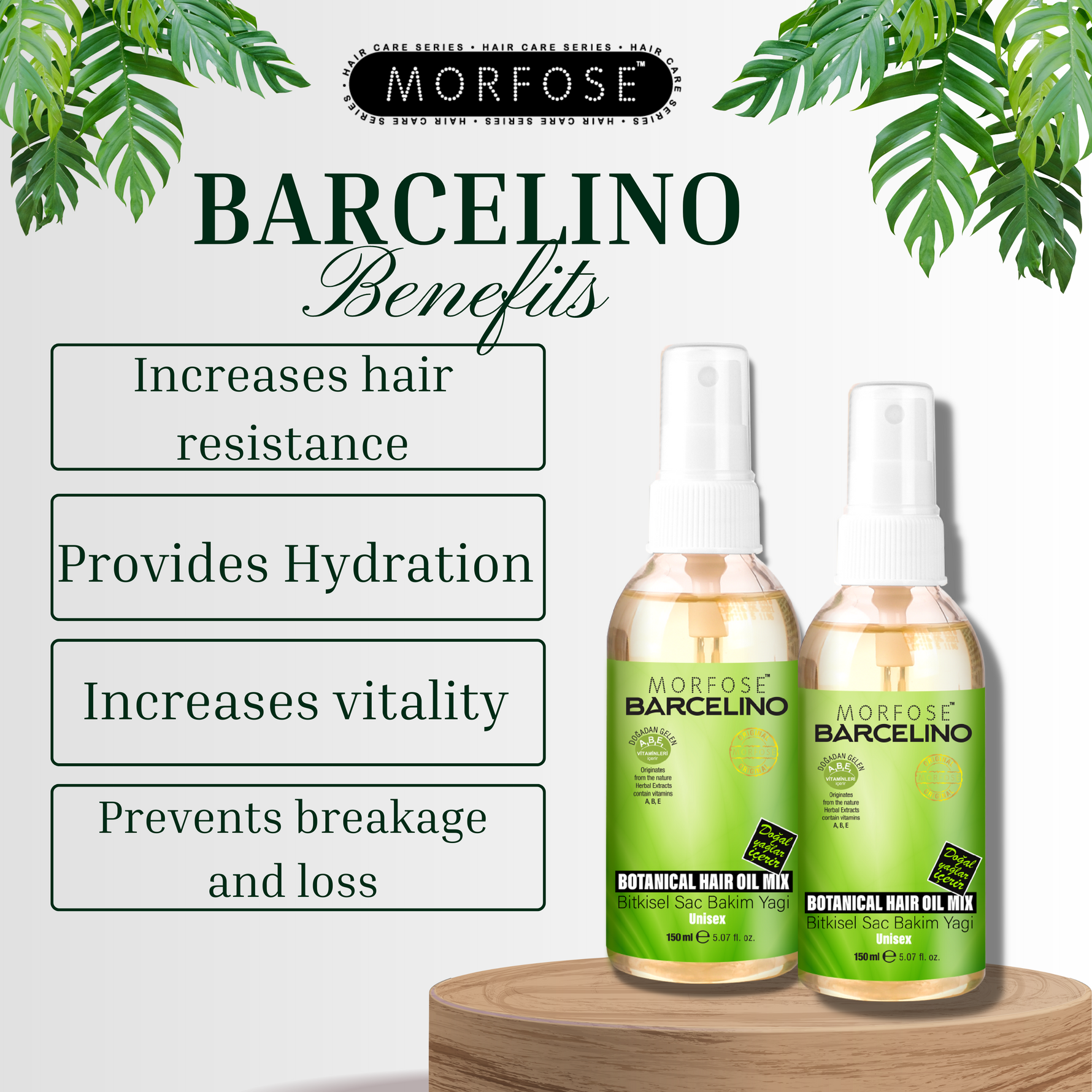 Morfose Barcelino Hair Oil, 12 different Oils, Promotes Thick, Long and Healthy Hair, Lightweight, Non-greasy Formula, Unisex, 5.07 Fl Oz - themorfose