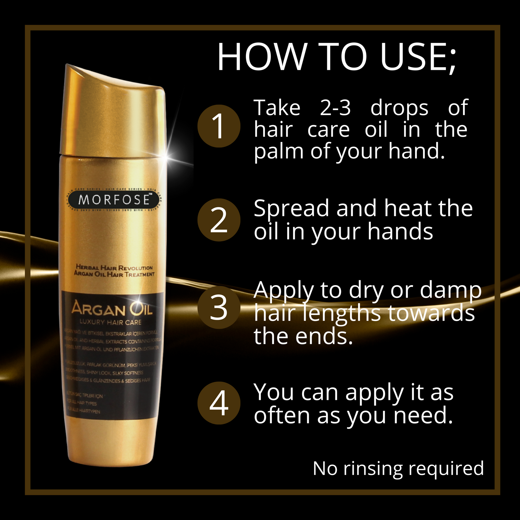 Morfose Luxury Argan Hair Oil for Curly Frizzy Hair, Lock In Moisture, and Restore Shine, Prevent Split Ends, Hair Oil for Dry Damaged Hair and Growth, Hair Treatment Oils, Healthy Hair, 3.4 Fl oz - themorfose