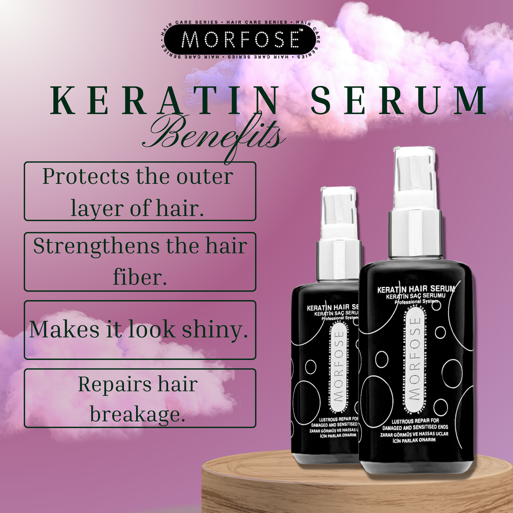 Morfose Ossion Keratin Hair Serum, Silky-smooth and Manageable Locks, Promotes Shiny, Healthy and Strong Hair, Reduces Frizz, Split-Ends and Breakage, 2,54 Fl oz - themorfose