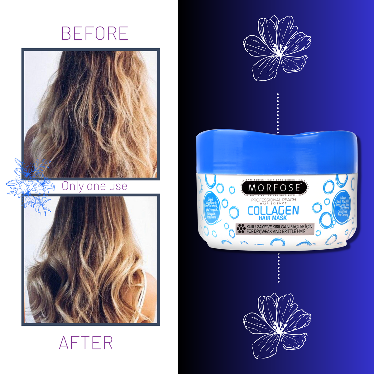 Morfose Professional Collagen Hair Mask for Dry, Damaged or Brittle Hair, Restores and Nourishes, Infused with Natural Collagen and Vitamins, Softens and Smoothens, 16.91 Fl oz - themorfose