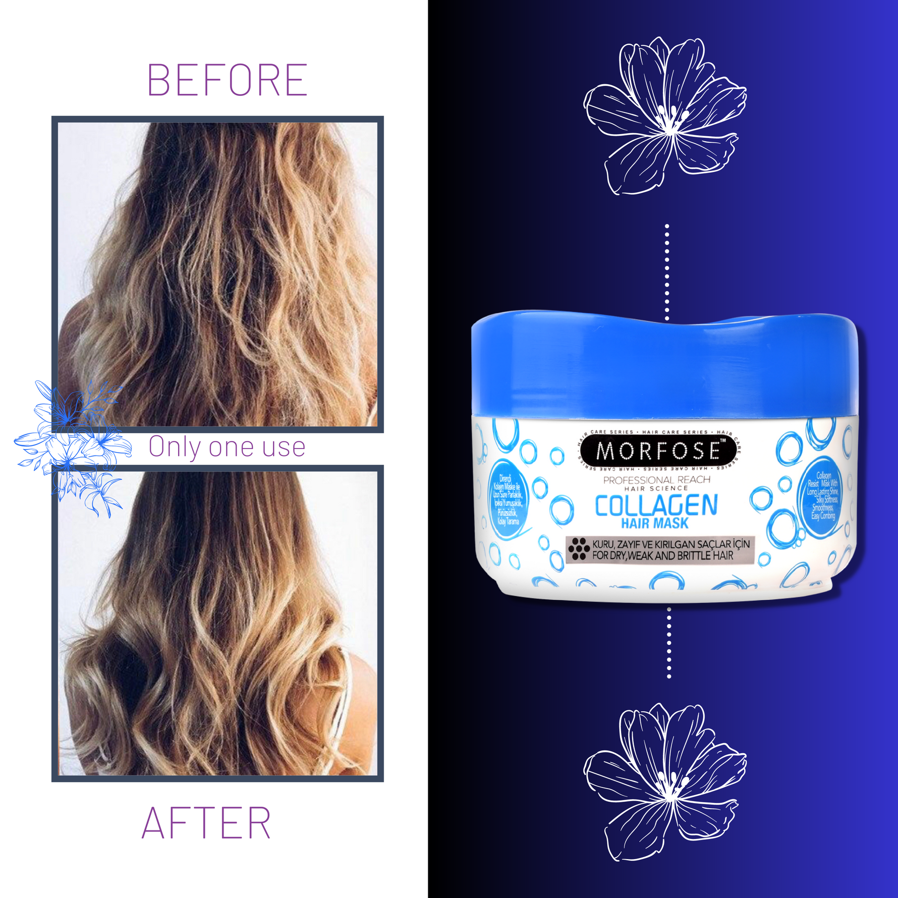Morfose Professional Collagen Hair Mask for Dry, Damaged or Brittle Hair, Restores and Nourishes, Infused with Natural Collagen and Vitamins, Softens and Smoothens, 16.91 Fl oz - themorfose