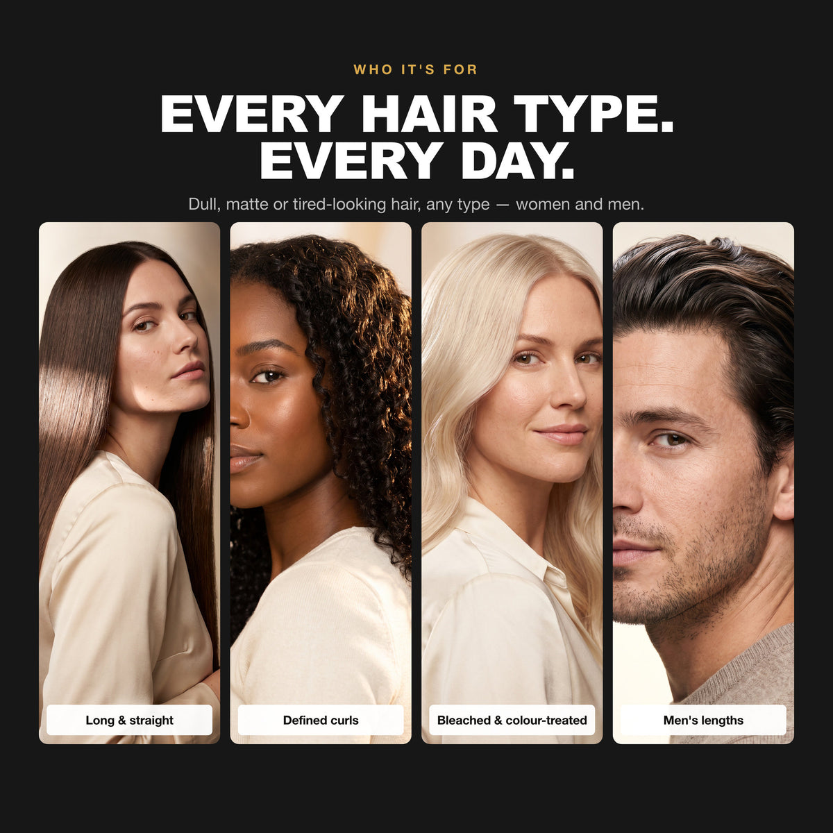 Morfose Styling Shining Spray on straight, curly, bleached and men's hair