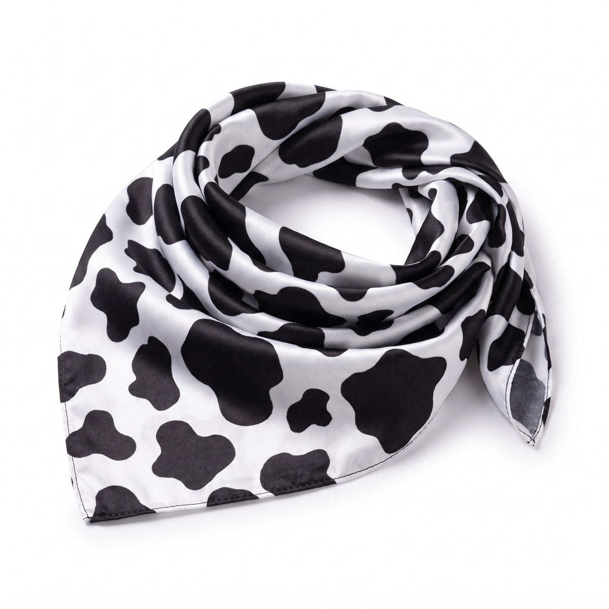 Morfose Milk Therapy Bandana — folded cow-print satin bandana