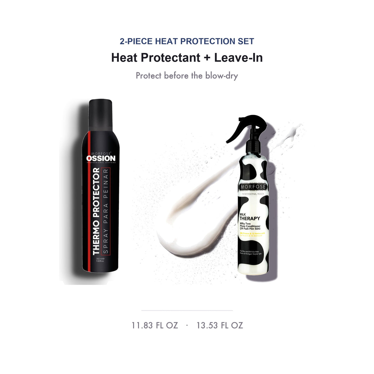 Morfose Blow-Dry Protection Duo - heat protectant spray and milk therapy leave-in conditioner set