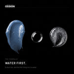 Ossion Medium Hold Wax: the tinted wax, a water bead and clear gel on black