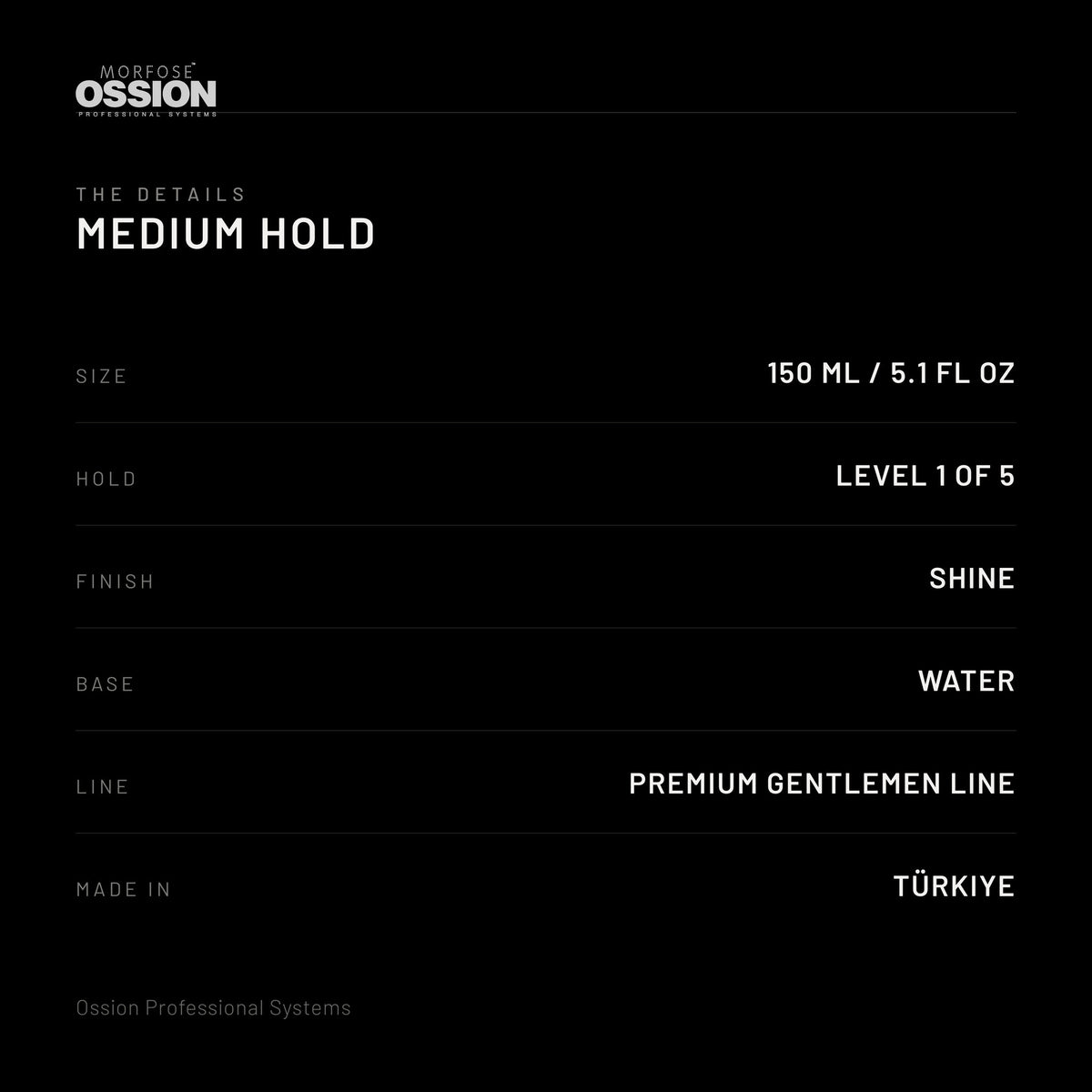 Ossion Medium Hold Wax: size, hold level, finish and country of origin