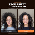 Morfose Hair Serum Argan Orange before and after: hair before styling and the finished look