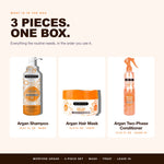 What is in the Morfose Argan set: Argan Shampoo, Argan Hair Mask, Argan Two-Phase Conditioner