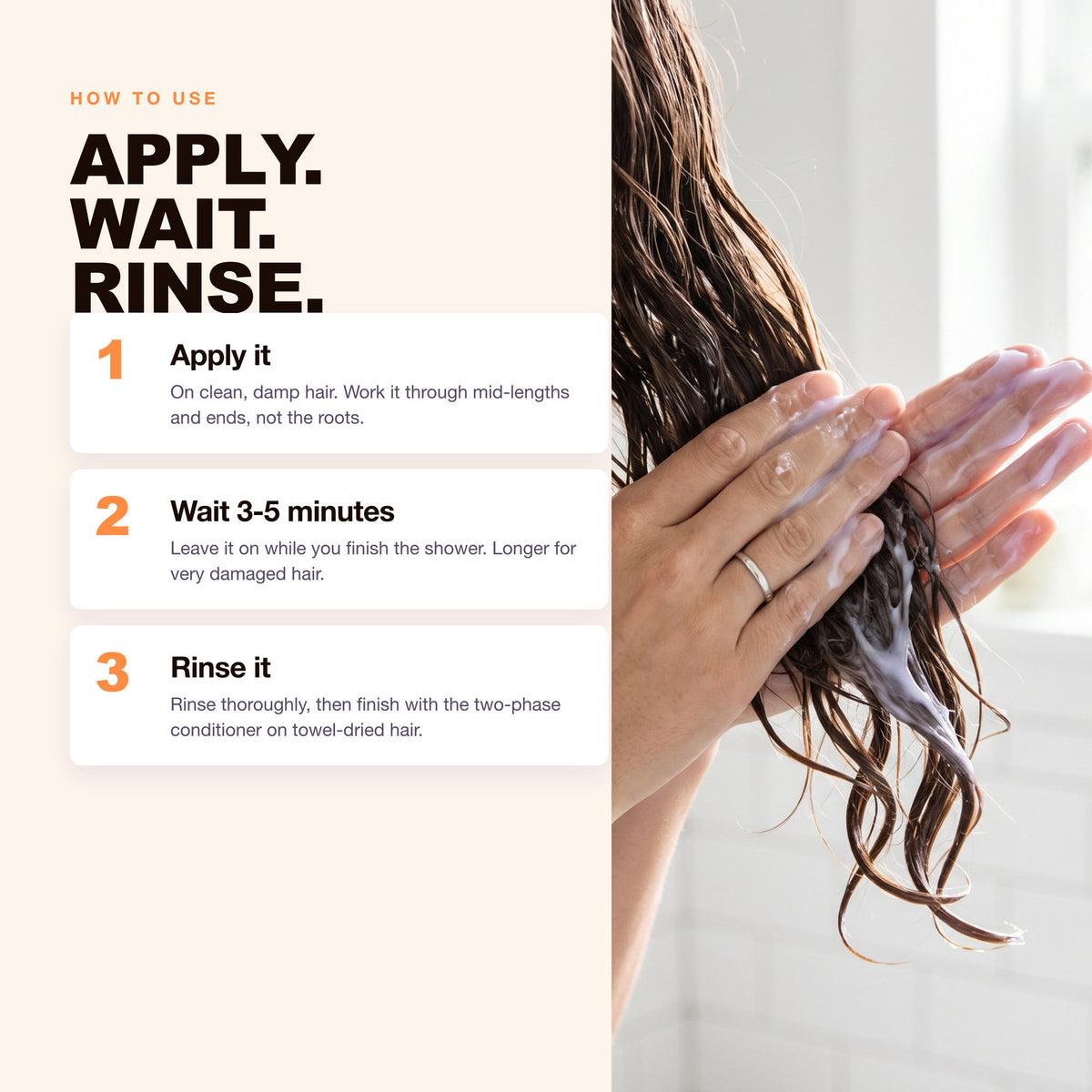 How to use Morfose Argan hair mask: apply, wait five minutes, rinse