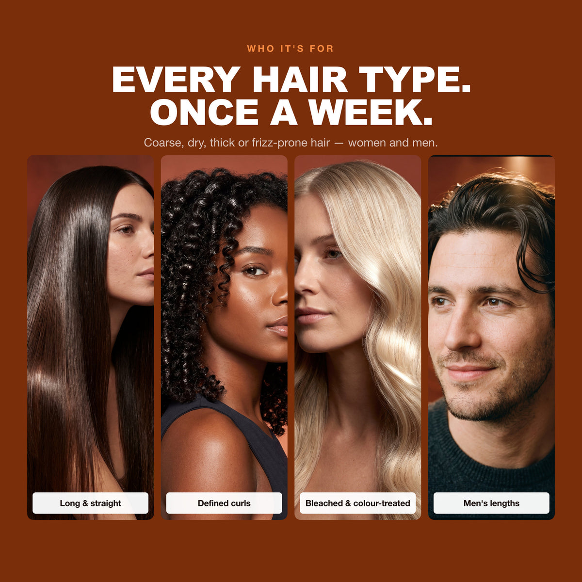 Morfose Argan hair mask on straight, curly, bleached and men's hair