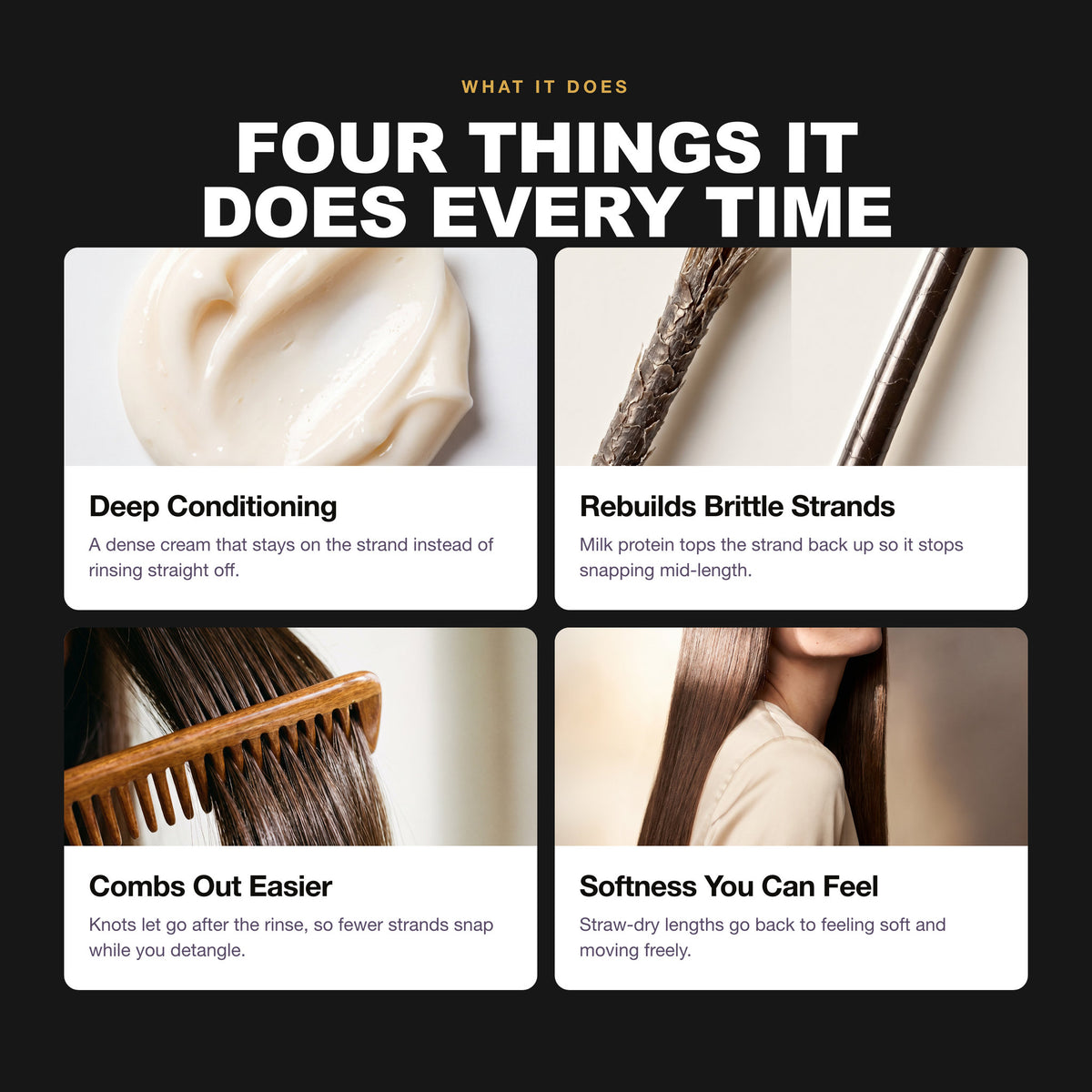 Morfose Milk Therapy hair mask benefits: Deep Conditioning, Rebuilds Brittle Strands