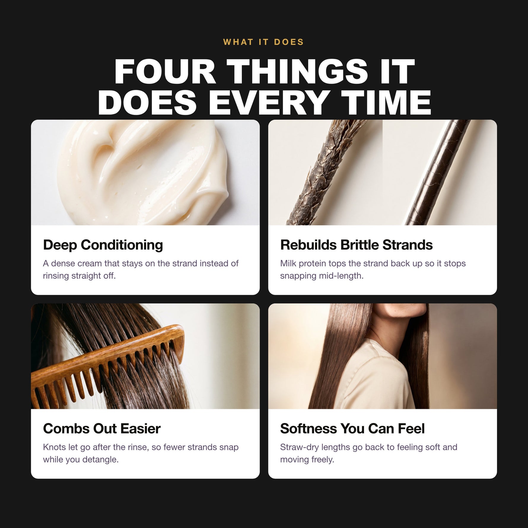 Morfose Milk Therapy hair mask benefits: Deep Conditioning, Rebuilds Brittle Strands