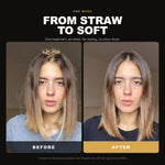 Morfose Milk Therapy Hair Mask before and after: hair before styling and the finished look