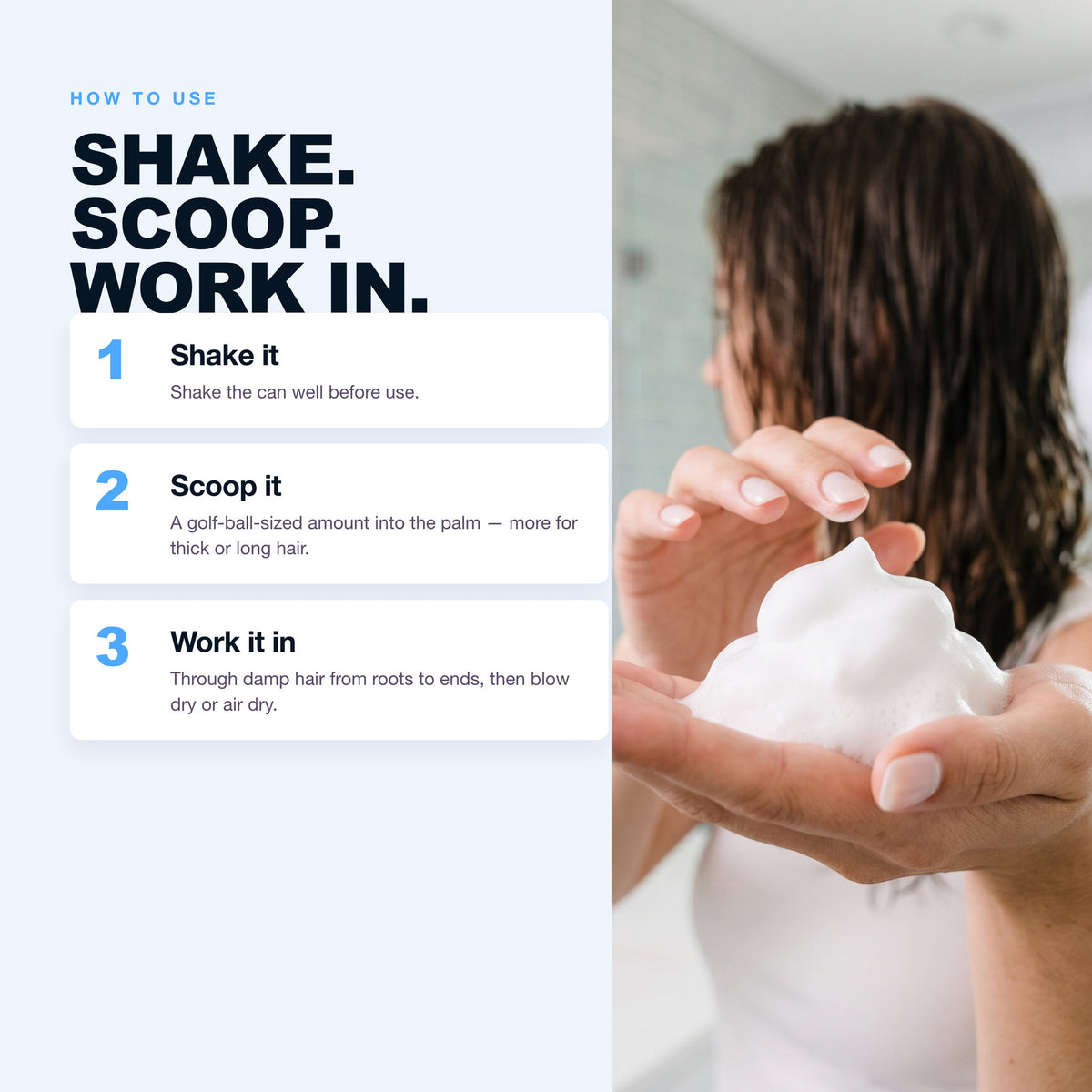 How to use Morfose Styling Hair Mousse: shake, scoop, work