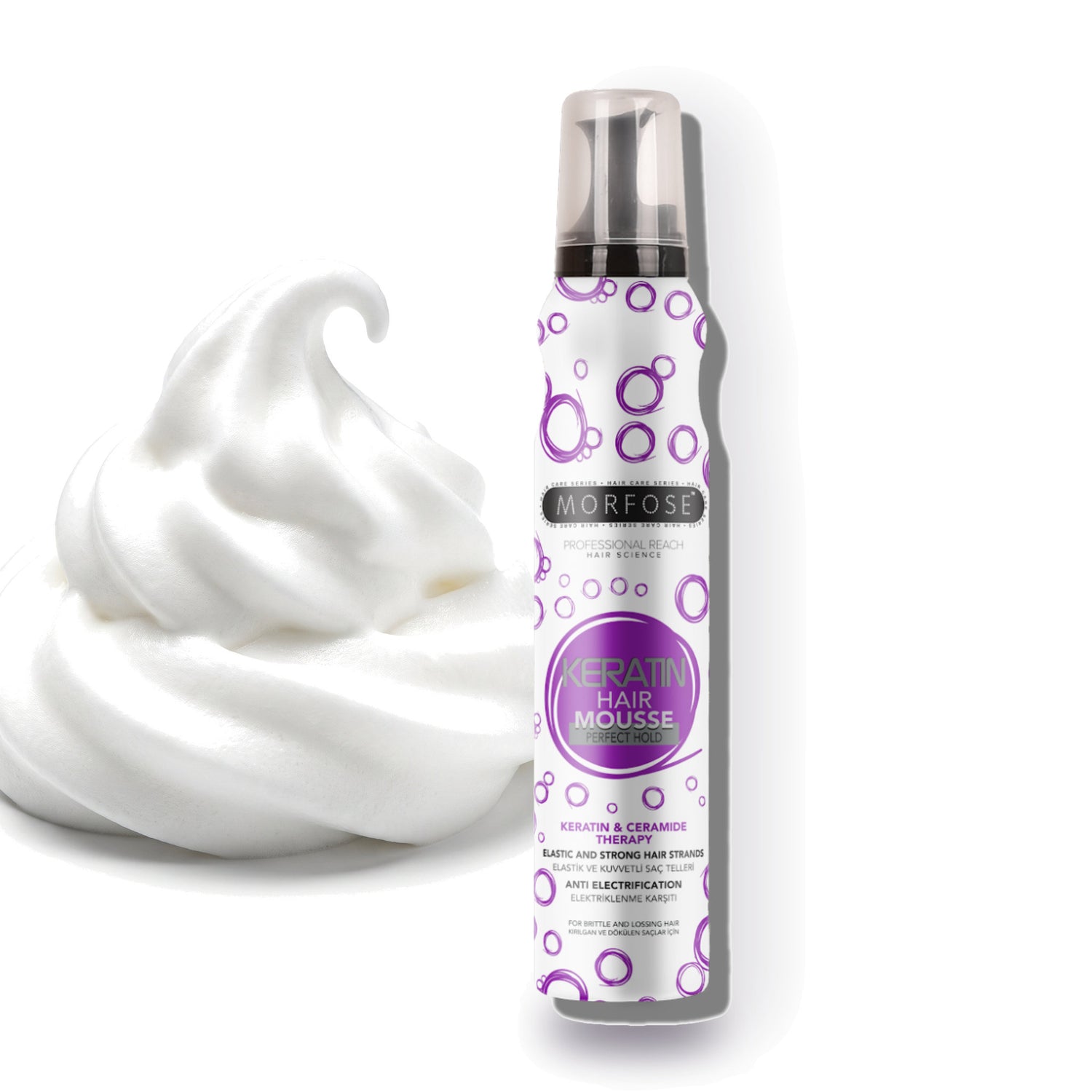 Morfose Hair Mousse Keratin product photo on a white background
