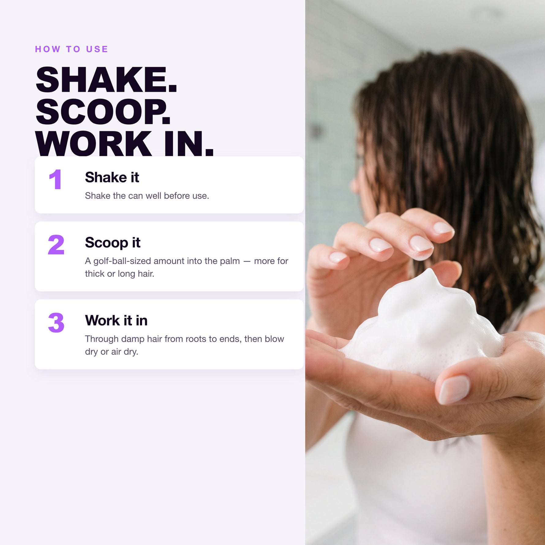 How to use Morfose Styling Hair Mousse: shake, scoop, work