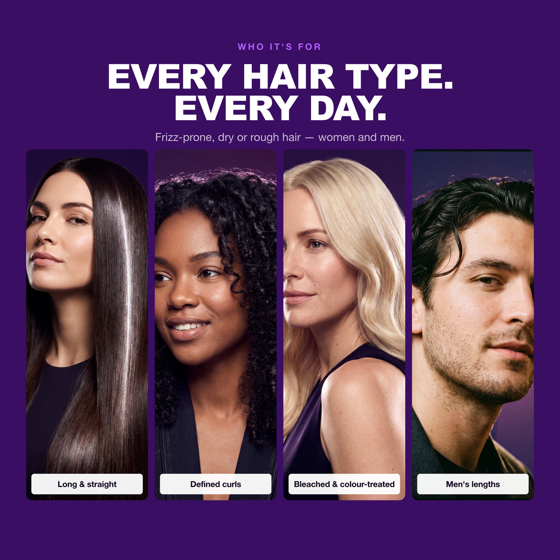 Morfose Styling Hair Mousse on straight, curly, bleached and men's hair