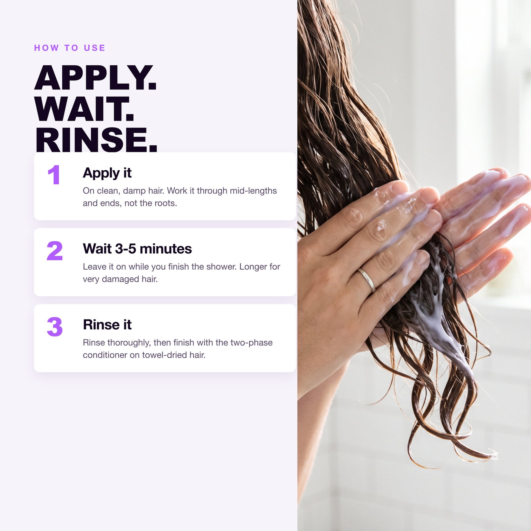How to use Morfose Keratin hair mask: apply, wait five minutes, rinse