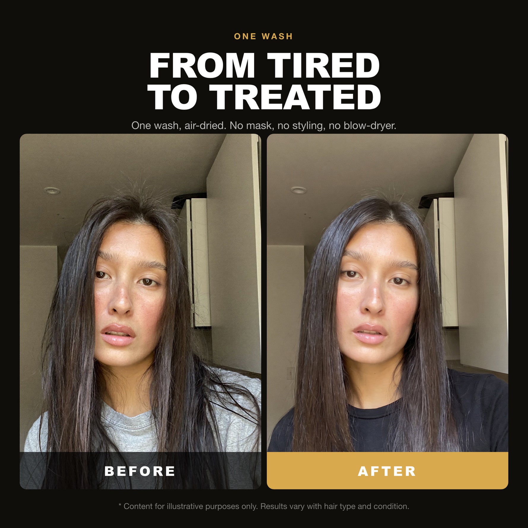 Morfose Milk Biotin No Salt Sulfate Shampoo before and after: hair before styling and the finished look