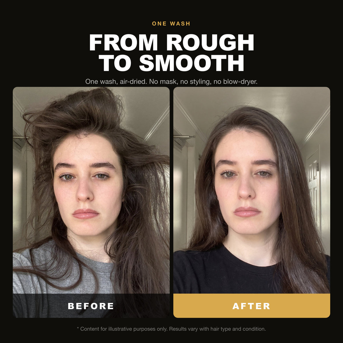 Morfose Milk Keratin Shampoo before and after: hair before styling and the finished look