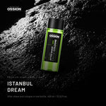 Ossion Istanbul Dream After Shave bottle on wet black stone, lit from one side