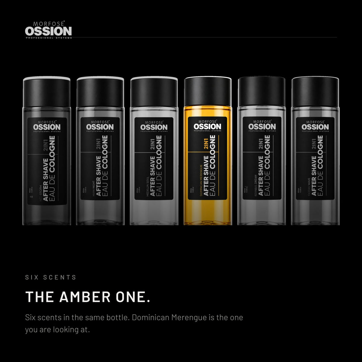 The six Ossion scents side by side, Dominican Merengue in colour