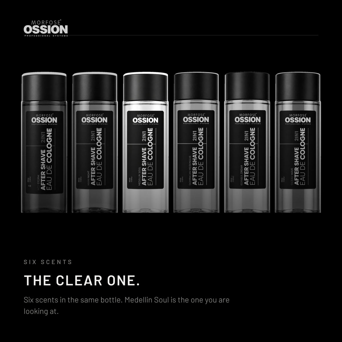 The six Ossion scents side by side, Medellin Soul in colour